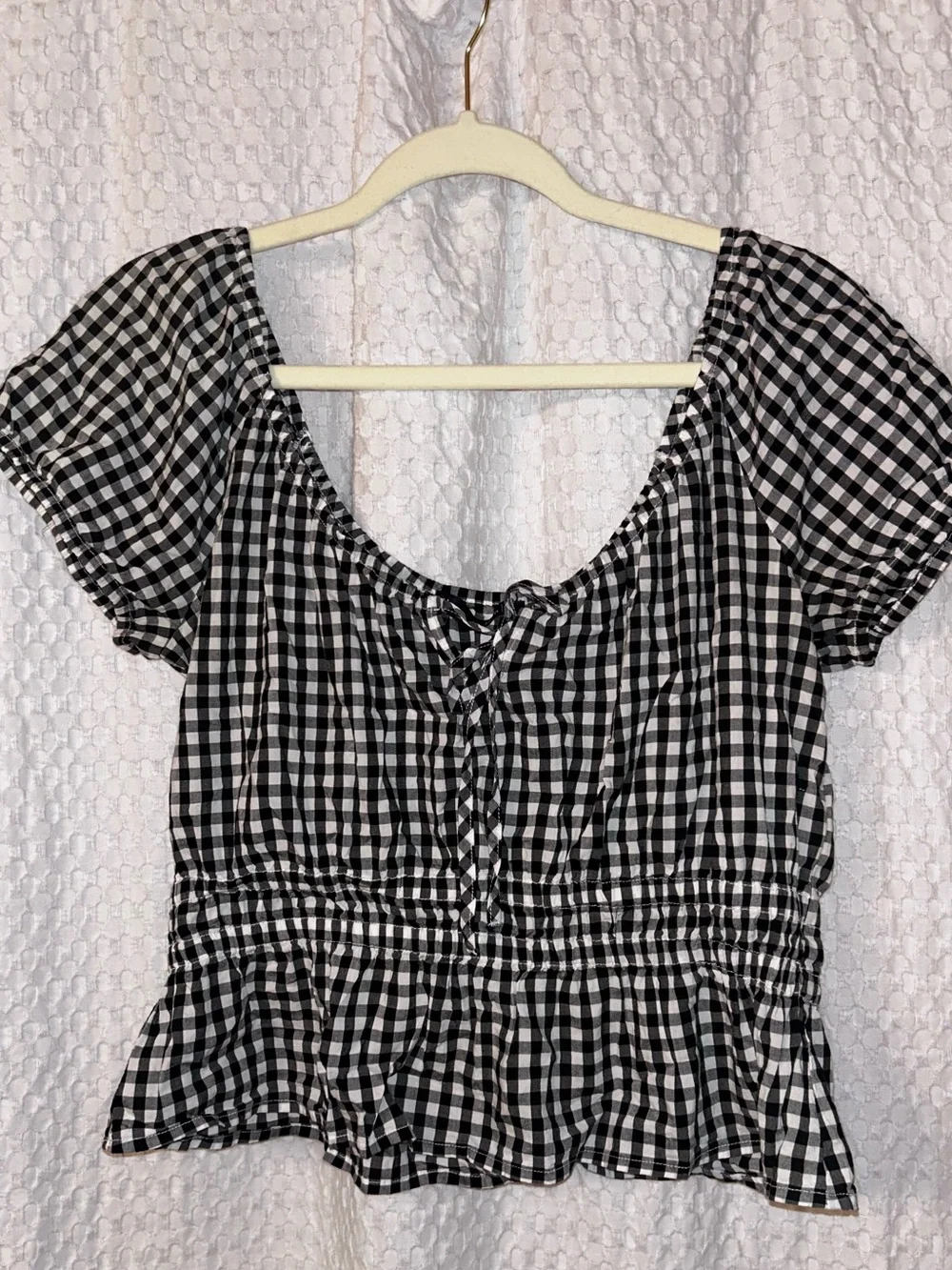 Abercrombie & Fitch Women’s Black & White Gingham Peplum Top - Medium